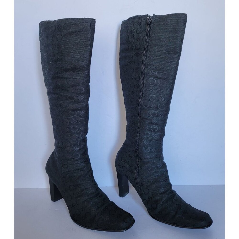 Catherine Malandrino Women's Monogram Knee-High Heeled Boots. Size 7.5